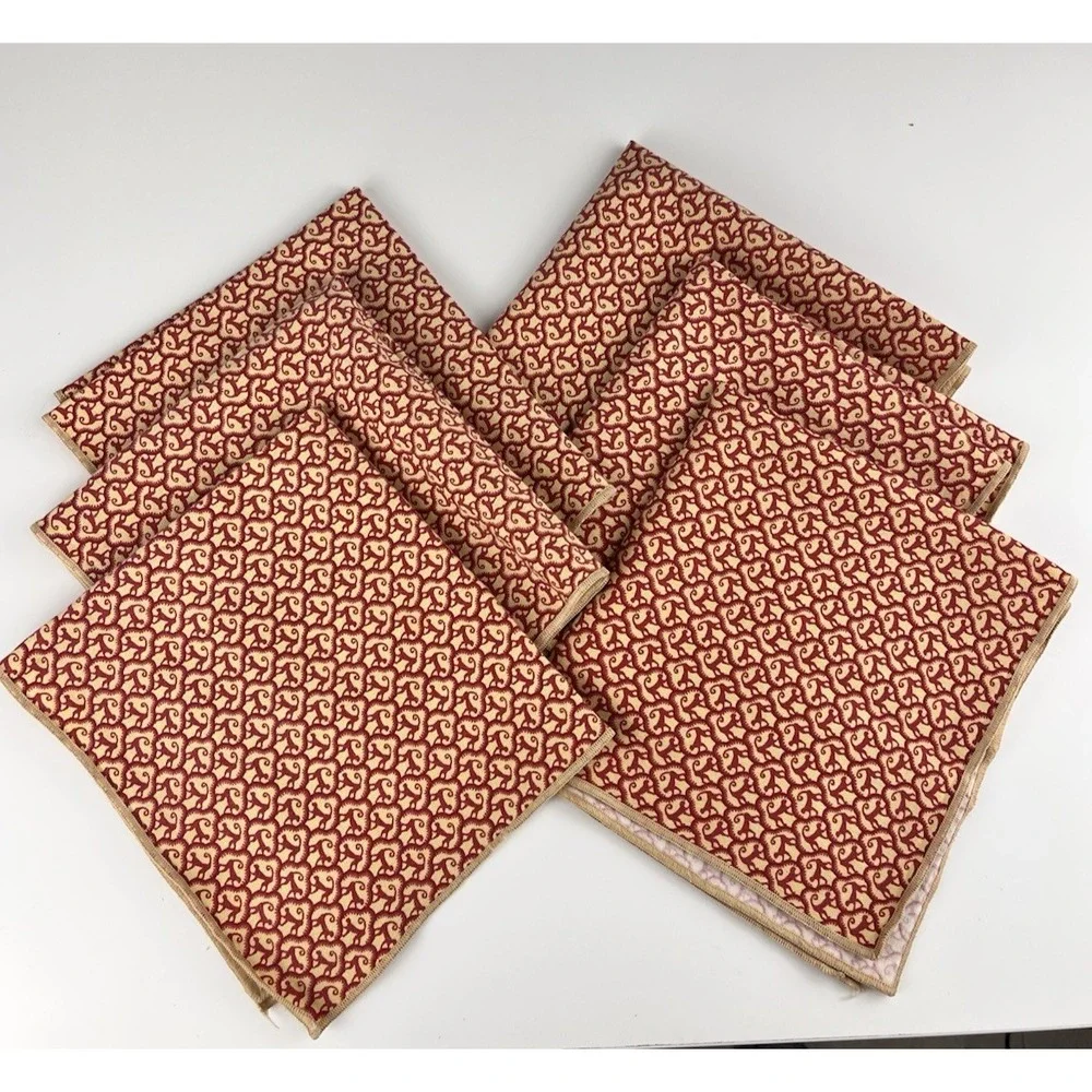 P Kaufmann Fabric Monkey Cloth Napkins SET of 6 Yellow Red Whimsy Maximalist